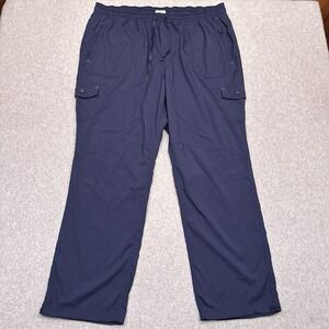 LL Bean Vista Camp Pants Women's 2X Blue Straight Cargo Nylon Lightweight Hiking